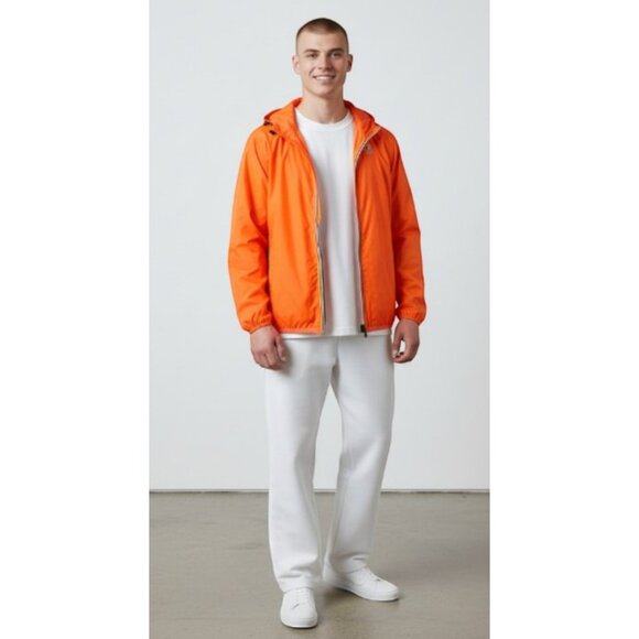 K‑Way Le Vrai 3.0 Orange Hooded Waterproof Windbreaker Rain Jacket Men's L - Picture 3 of 14